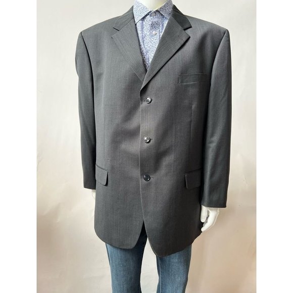 Albert Nipon Mens Suit Jacket Gray Wool Blend Pockets Notch Lapel 44R - Picture 1 of 12